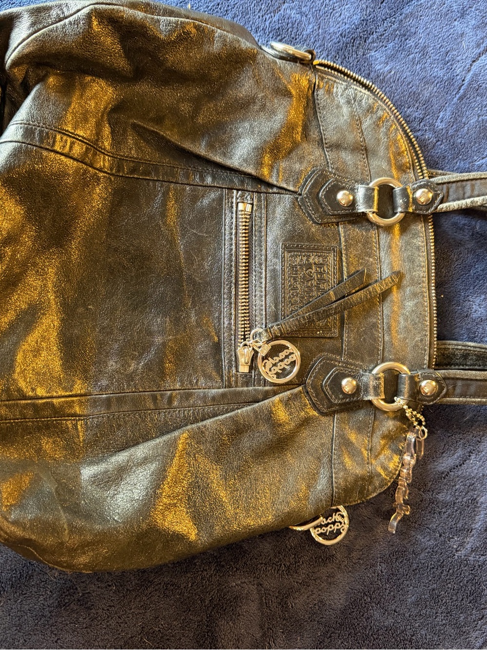 Coach Black Leather Tote with Silver Hardware